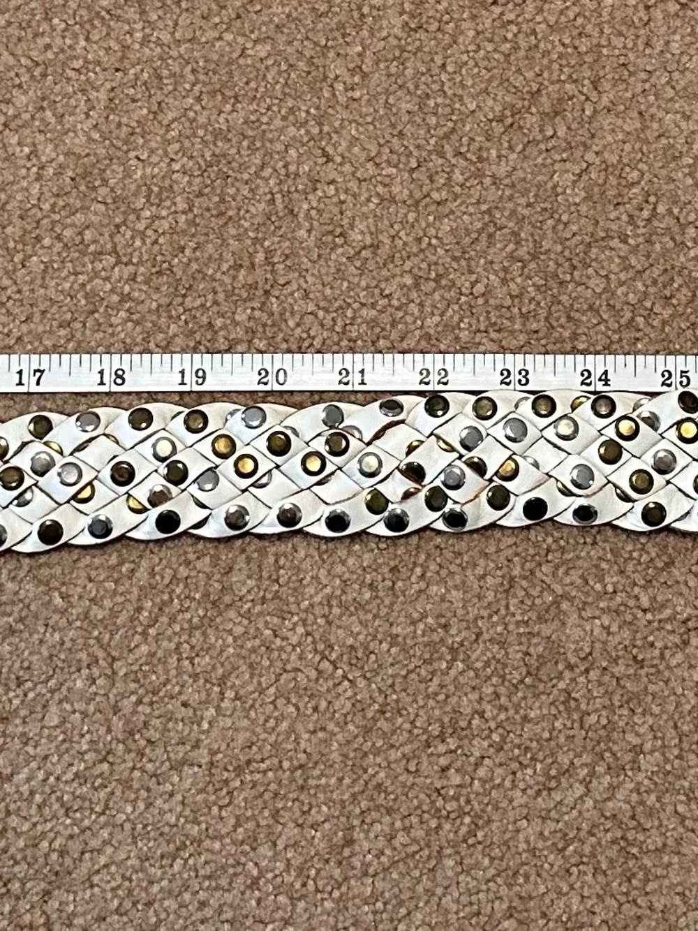 Vintage Sand Castle USA Studded Woven White Leather Belt with Metal Grommets